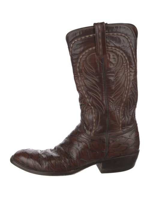 Lucchese Leather Embroidered Accent Western Boots