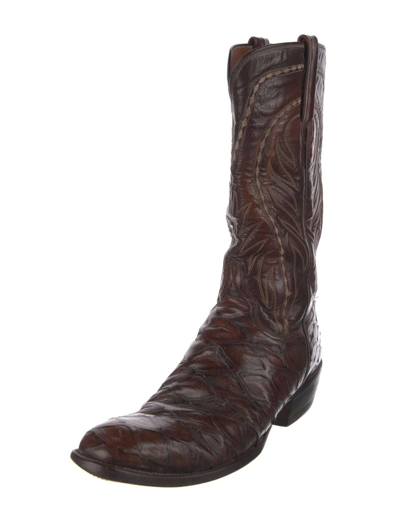 Lucchese Leather Embroidered Accent Western Boots