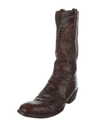 Lucchese Leather Embroidered Accent Western Boots