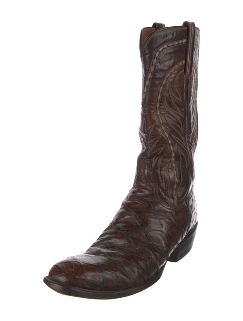 Lucchese Leather Embroidered Accent Western Boots