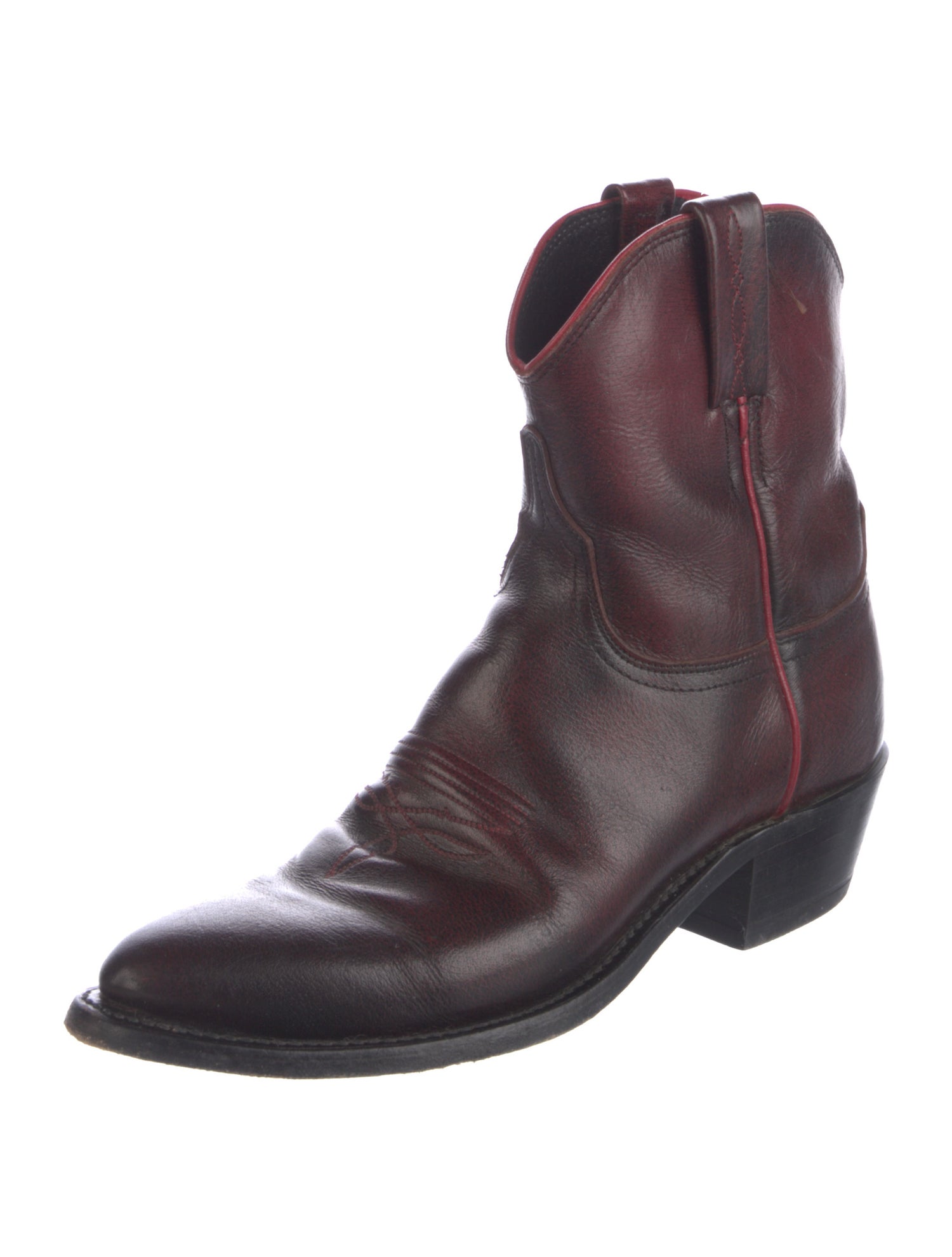 Lucchese Leather Embroidered Accent Western Boots