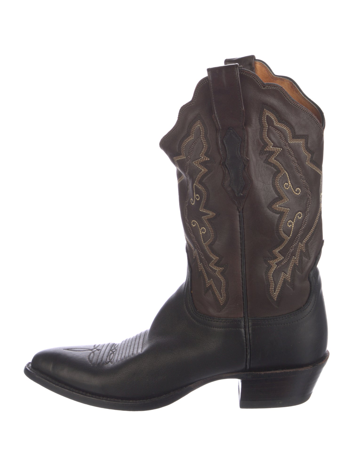 Lucchese Leather Embroidered Accent Western Boots