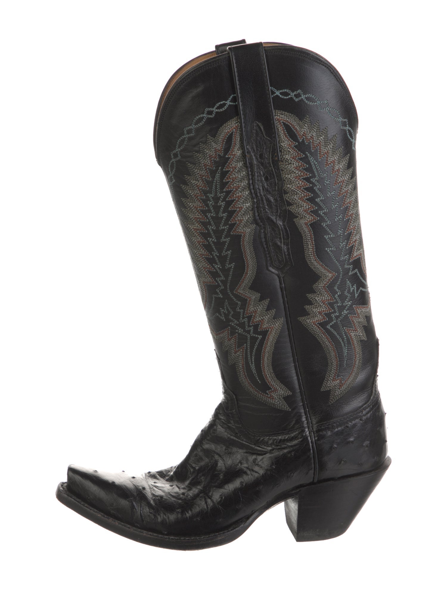 Lucchese Leather Embroidered Accent Western Boots