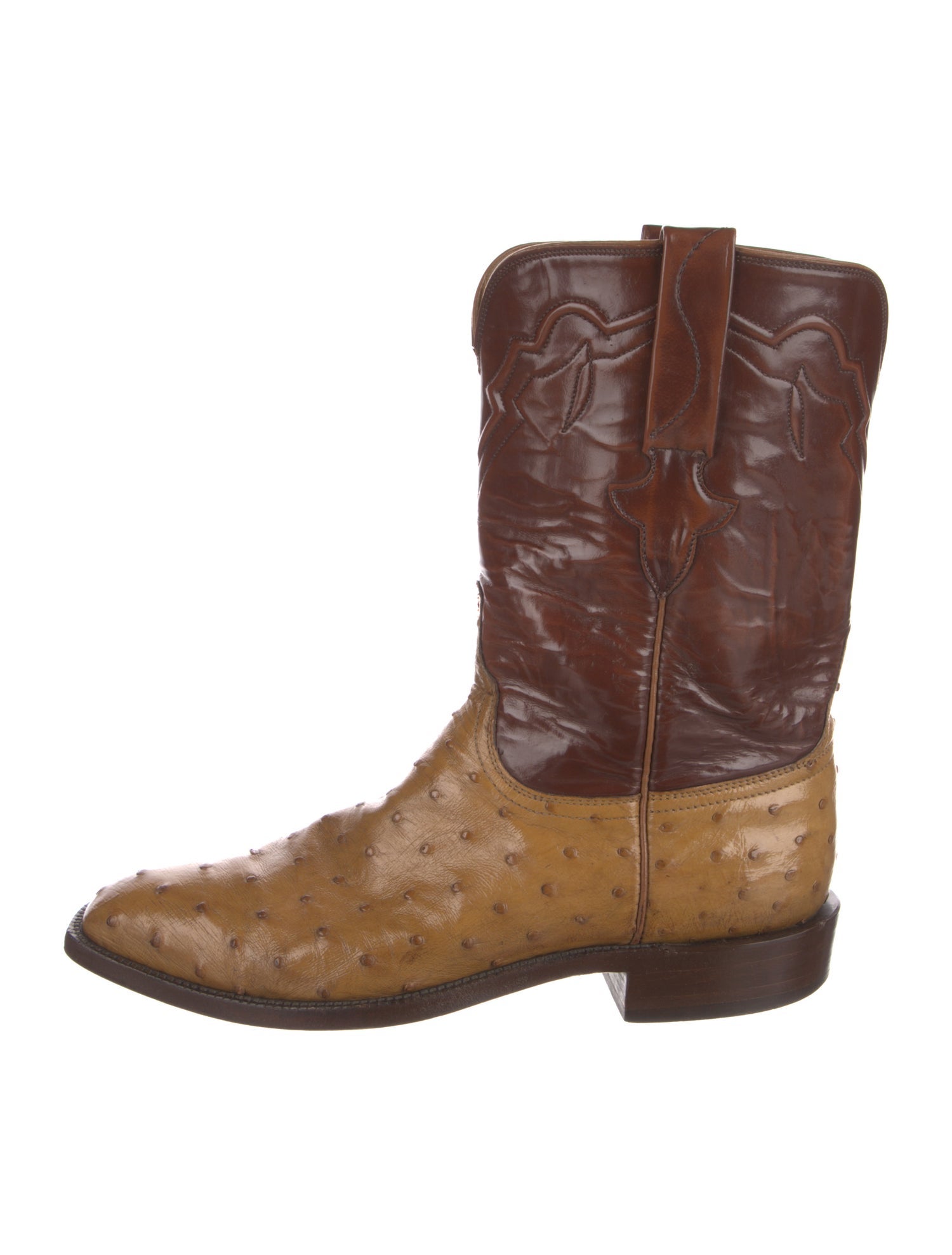 Lucchese Ostrich Colorblock Pattern Boots