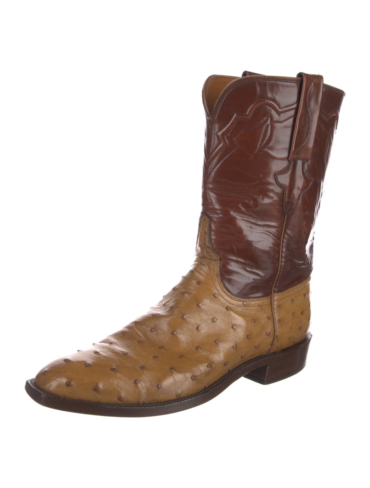 Lucchese Ostrich Colorblock Pattern Boots