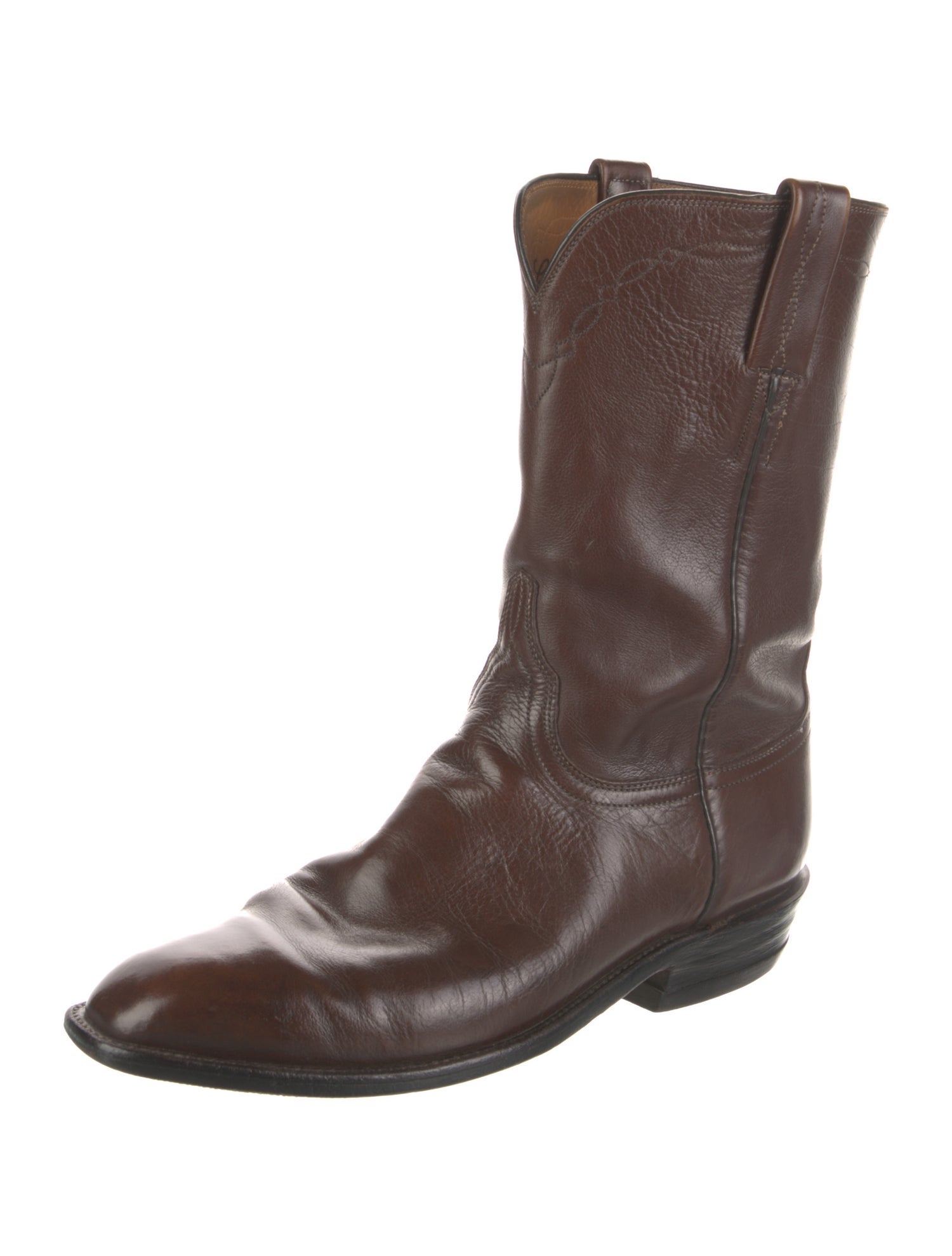 Lucchese Leather Embroidered Accent Combat Boots