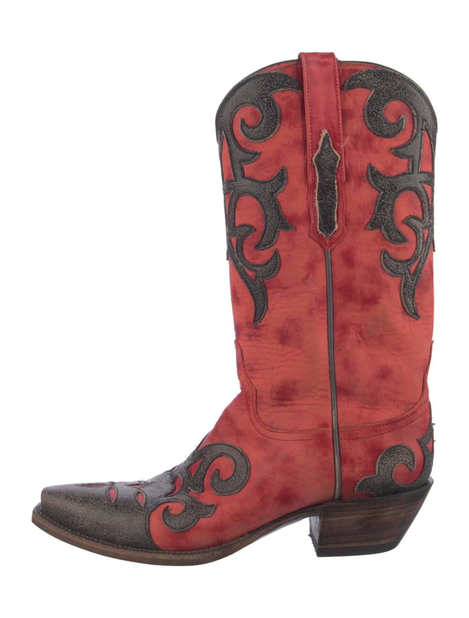 Lucchese Leather Colorblock Pattern Western Boots