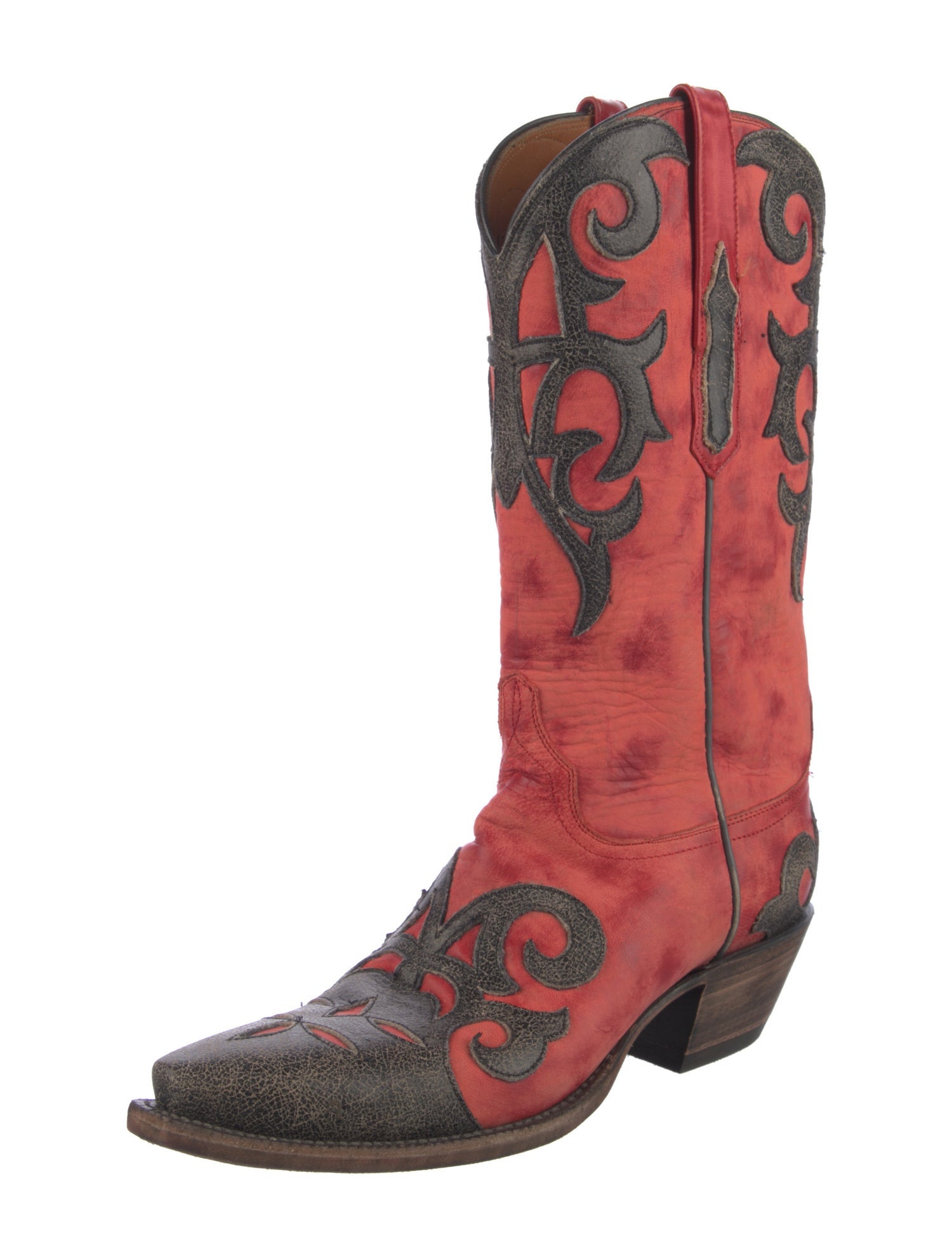 Lucchese Leather Colorblock Pattern Western Boots