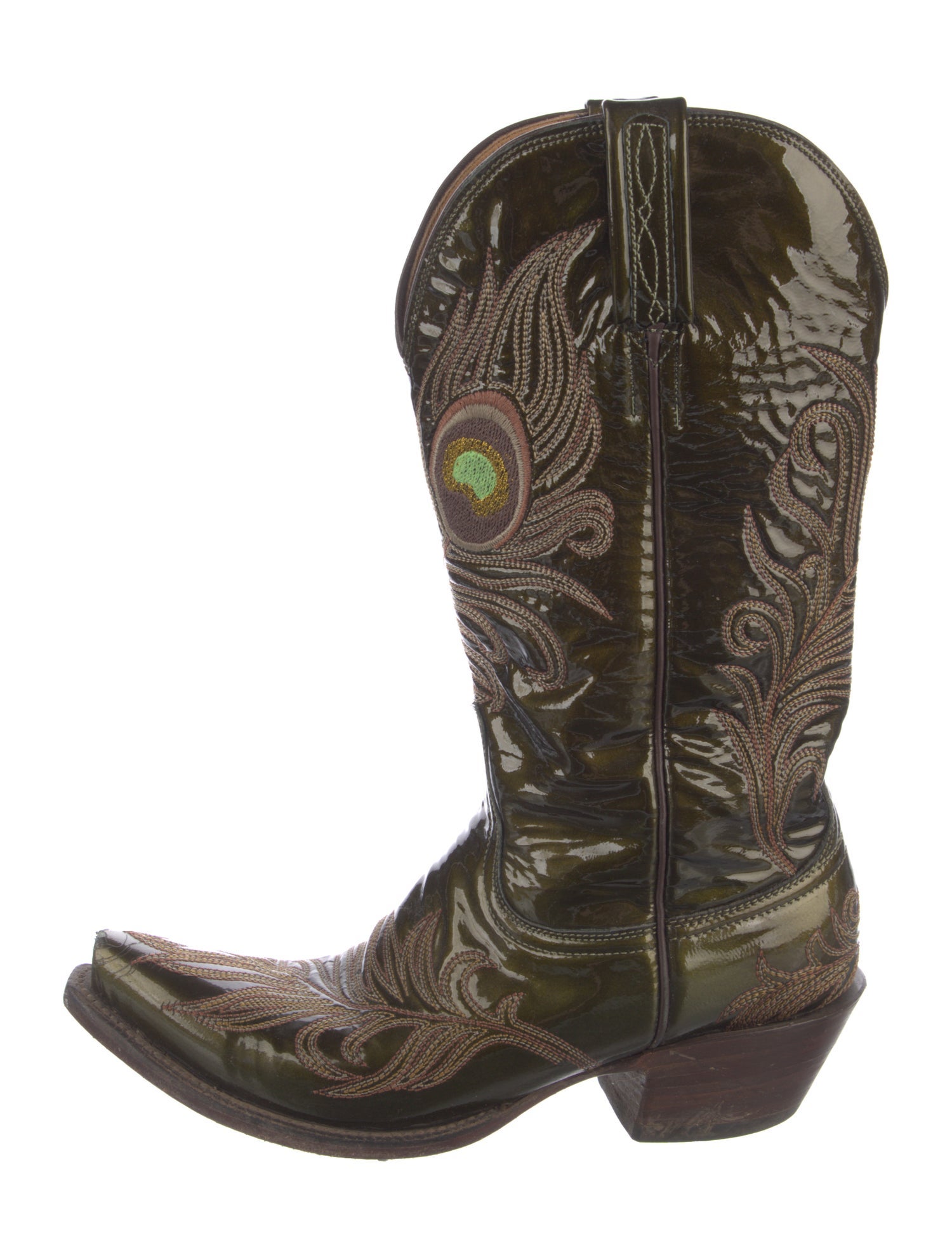 Lucchese Leather Embroidered Accent Western Boots