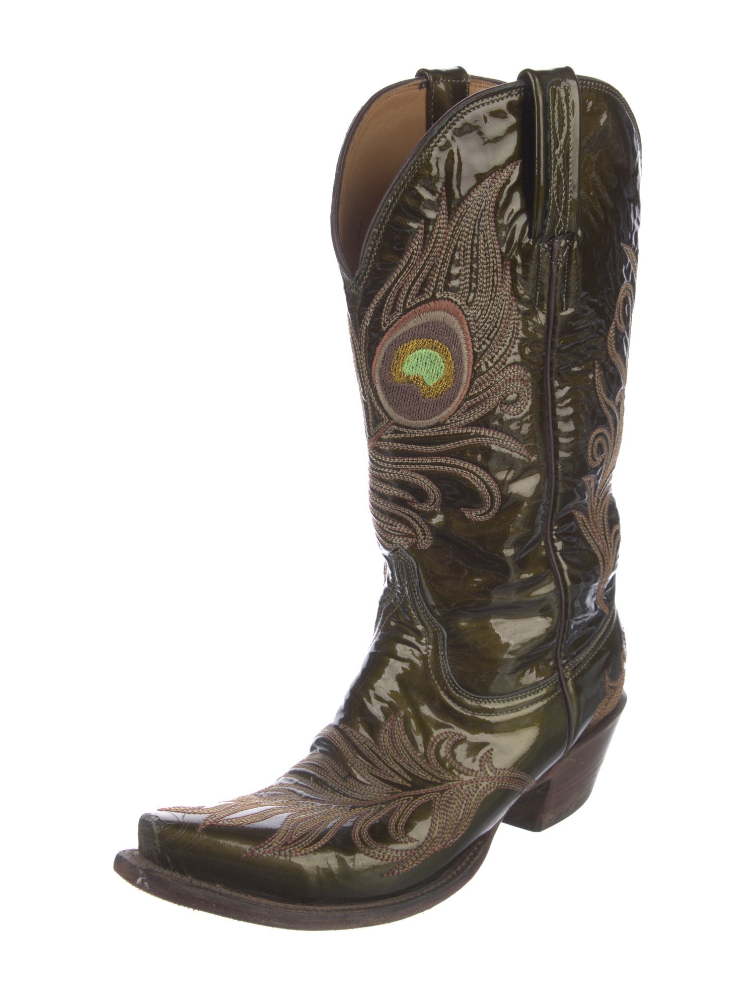 Lucchese Leather Embroidered Accent Western Boots