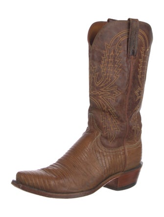 Lucchese Leather Embroidered Accent Western Boots