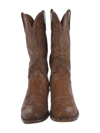 Lucchese Leather Embroidered Accent Western Boots