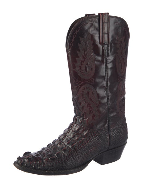 Lucchese Leather Embroidered Accent Western Boots