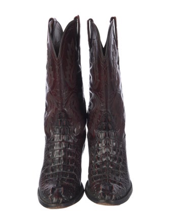 Lucchese Leather Embroidered Accent Western Boots