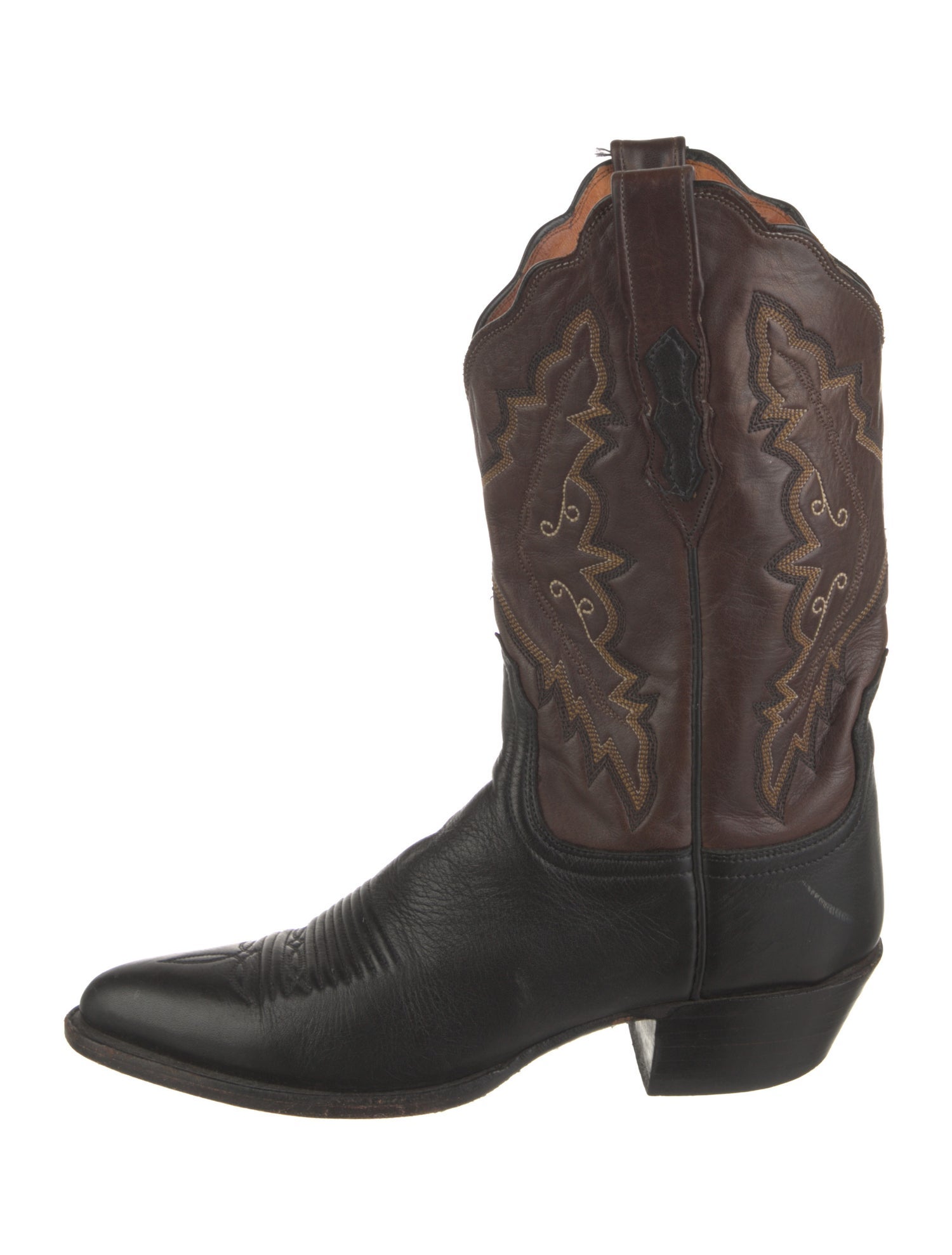 Lucchese Leather Colorblock Pattern Western Boots