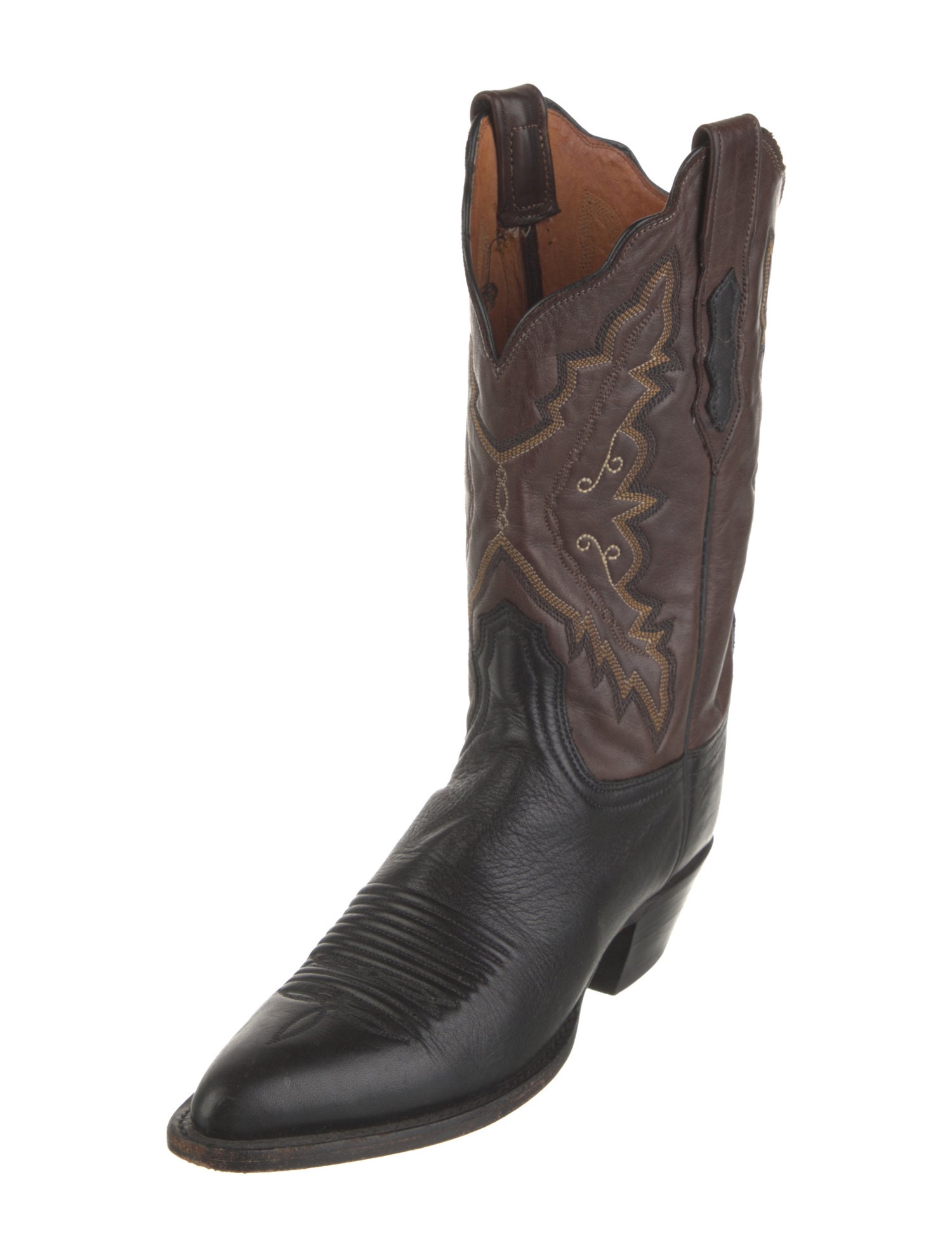 Lucchese Leather Colorblock Pattern Western Boots