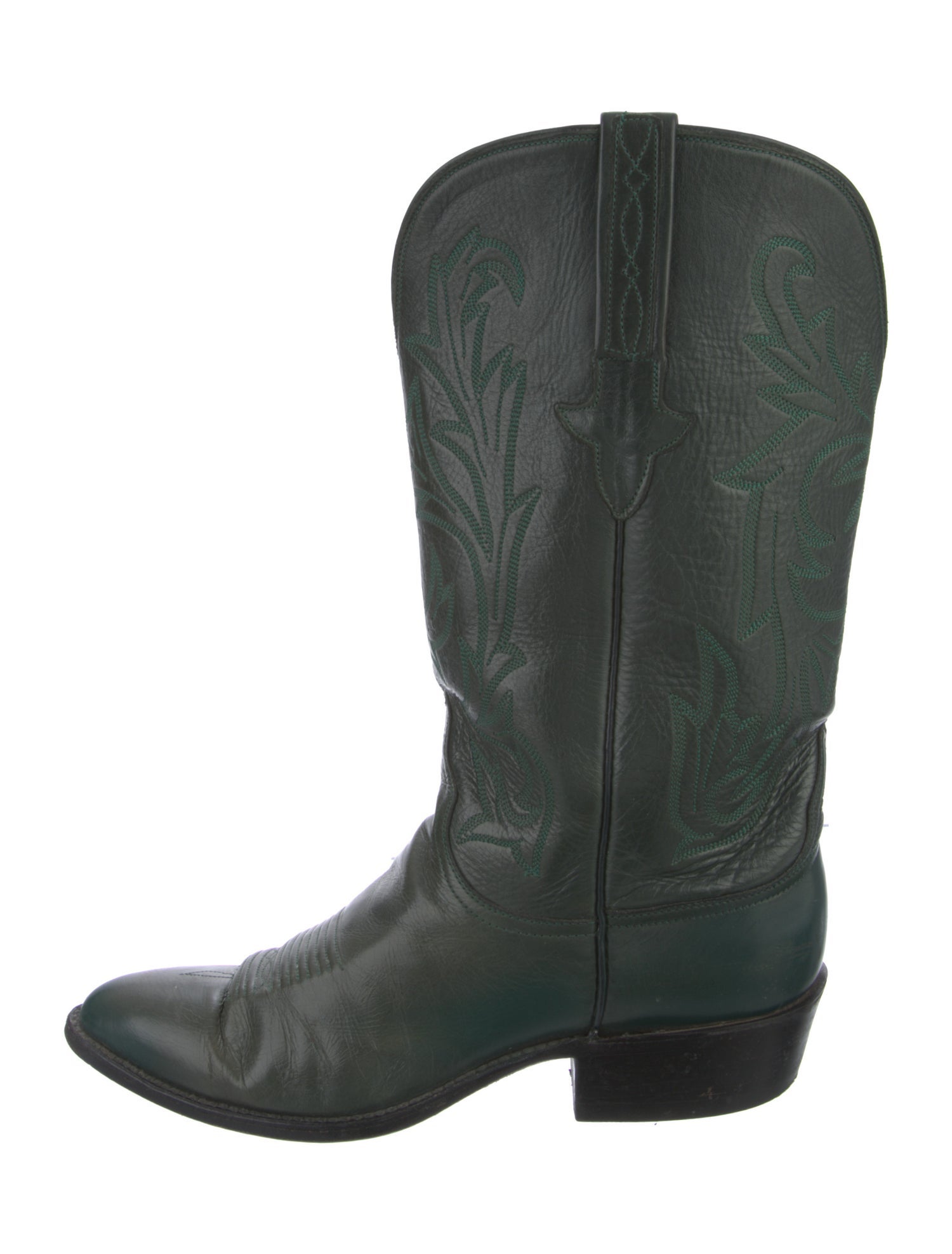Lucchese Leather Embroidered Accent Western Boots