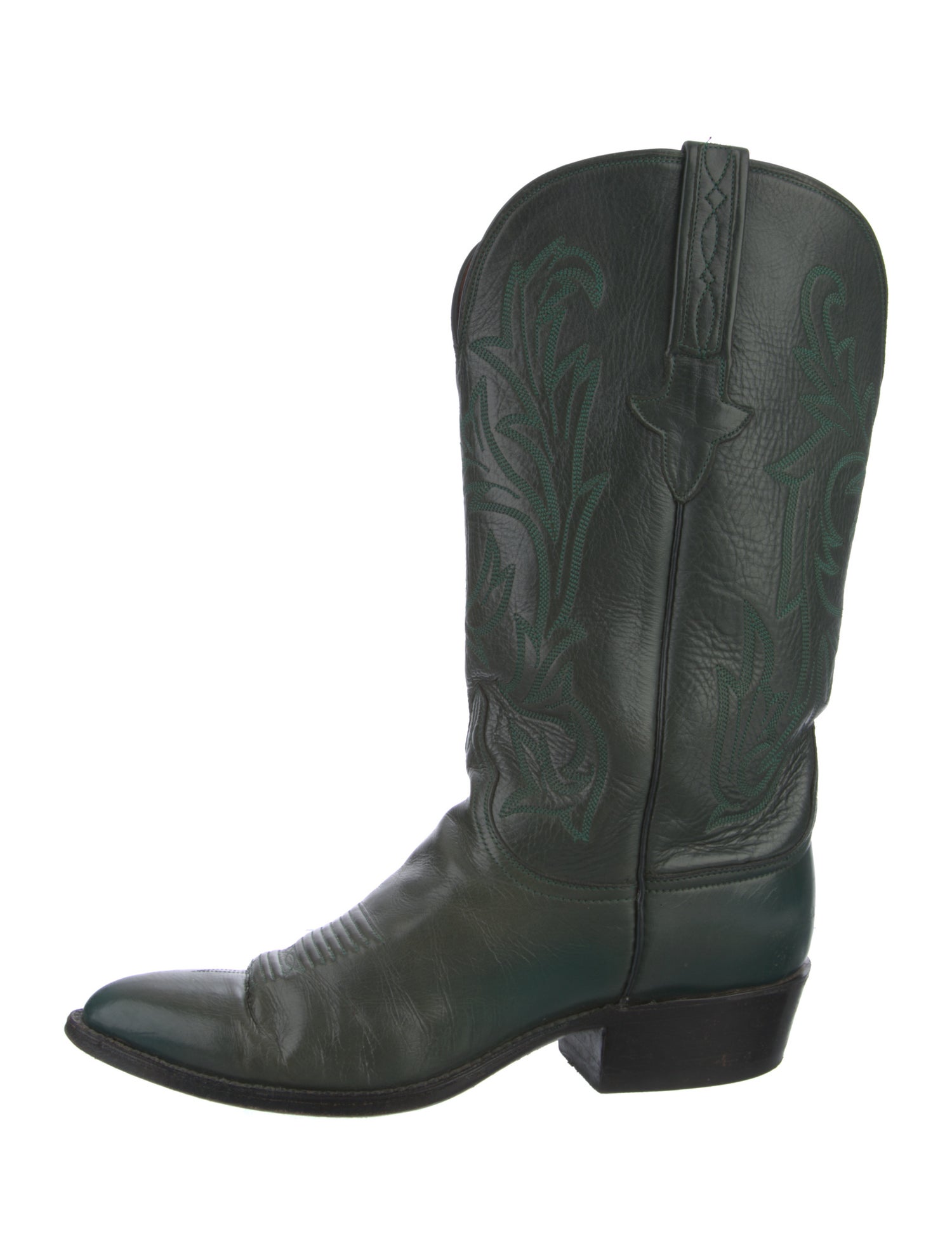 Lucchese Leather Embroidered Accent Western Boots
