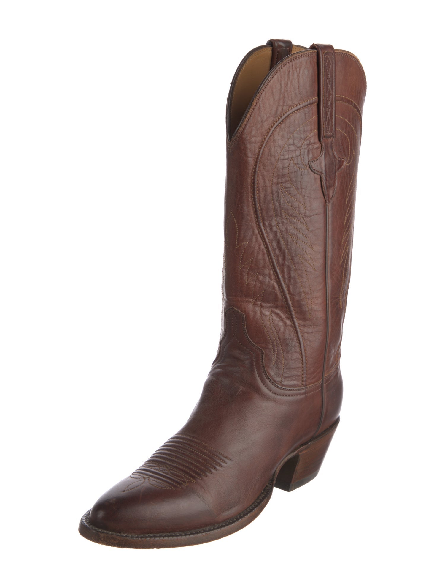 Lucchese Leather Embroidered Accent Western Boots