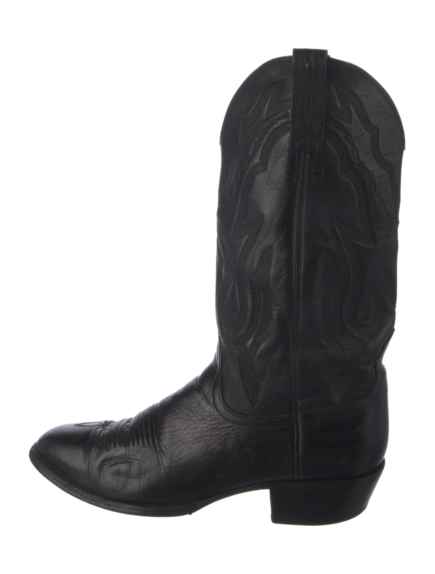Lucchese Leather Embroidered Accent Western Boots