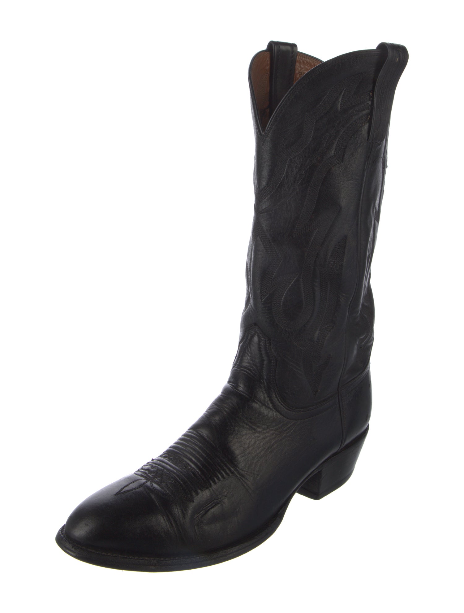 Lucchese Leather Embroidered Accent Western Boots