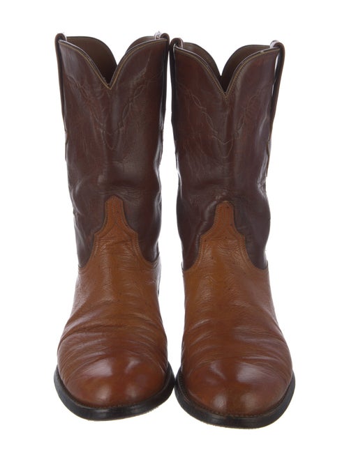 Lucchese Leather Embroidered Accent Western Boots