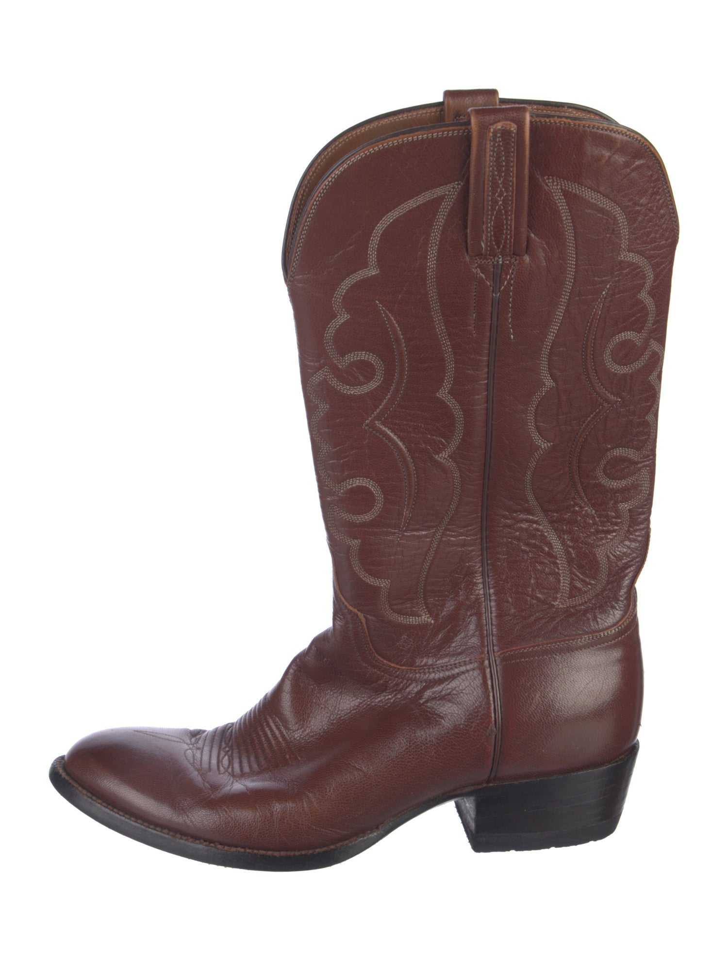 Lucchese Leather Embroidered Accent Western Boots