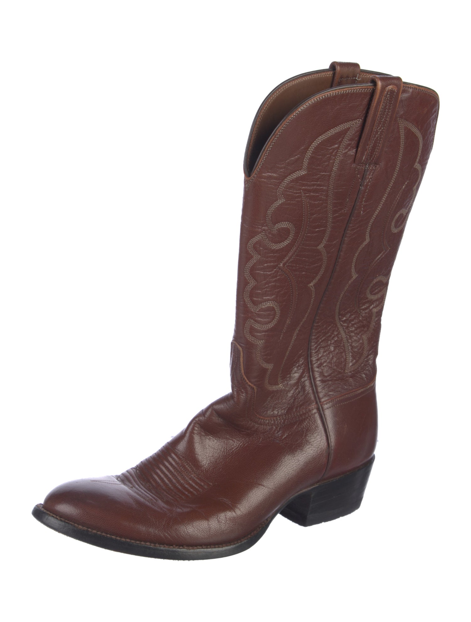 Lucchese Leather Embroidered Accent Western Boots