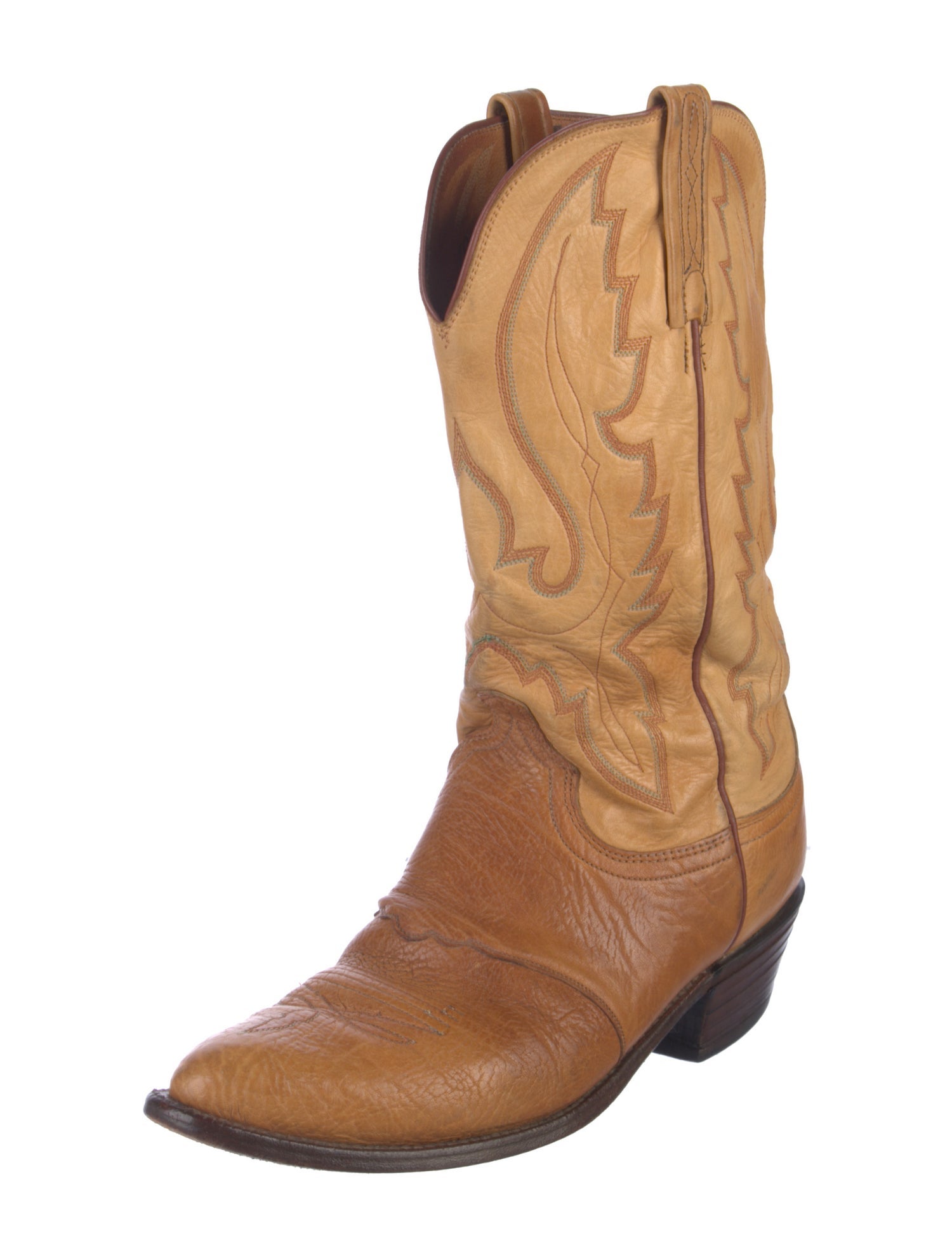 Lucchese Leather Embroidered Accent Western Boots