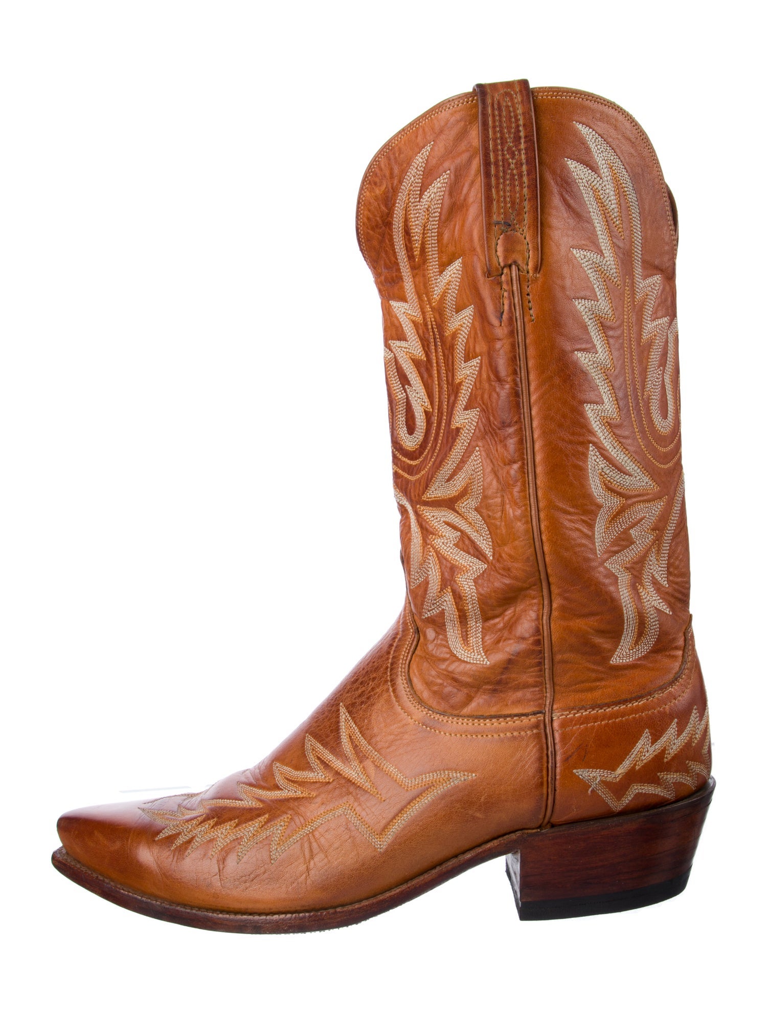 Lucchese Leather Embroidered Accent Western Boots