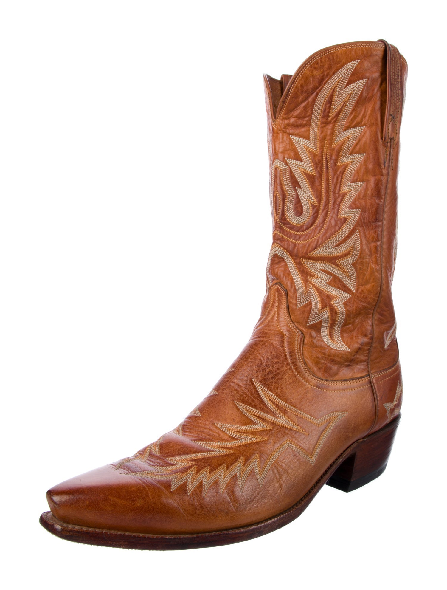 Lucchese Leather Embroidered Accent Western Boots