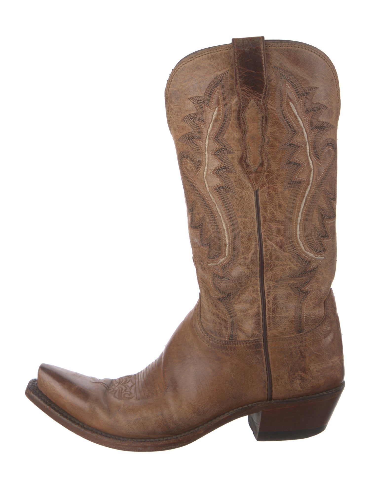 Lucchese Leather Embroidered Accent Western Boots