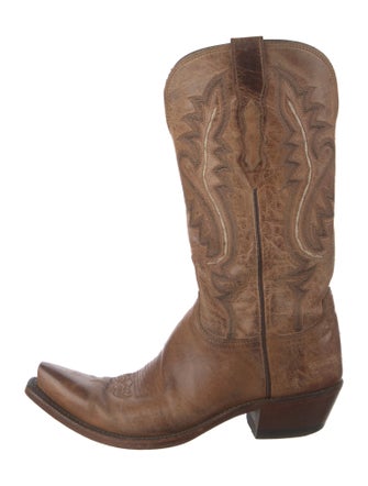 Lucchese Leather Embroidered Accent Western Boots