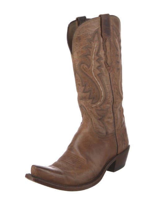Lucchese Leather Embroidered Accent Western Boots
