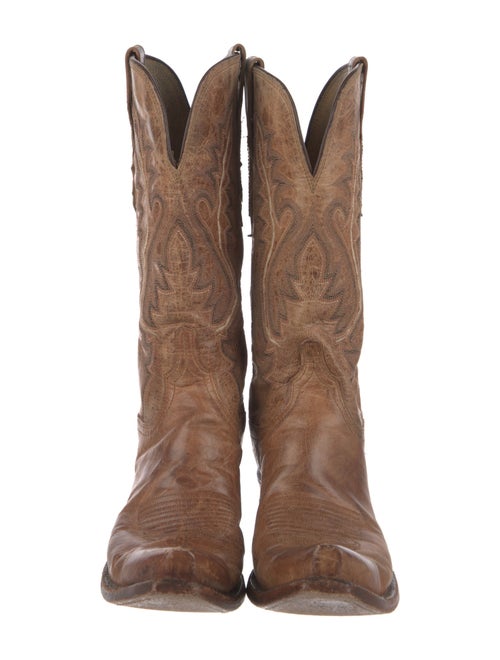 Lucchese Leather Embroidered Accent Western Boots