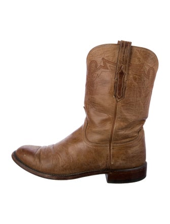 Lucchese Leather Embroidered Accent Western Boots