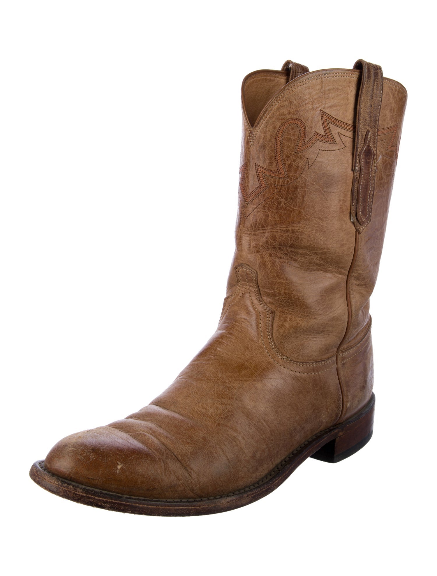 Lucchese Leather Embroidered Accent Western Boots