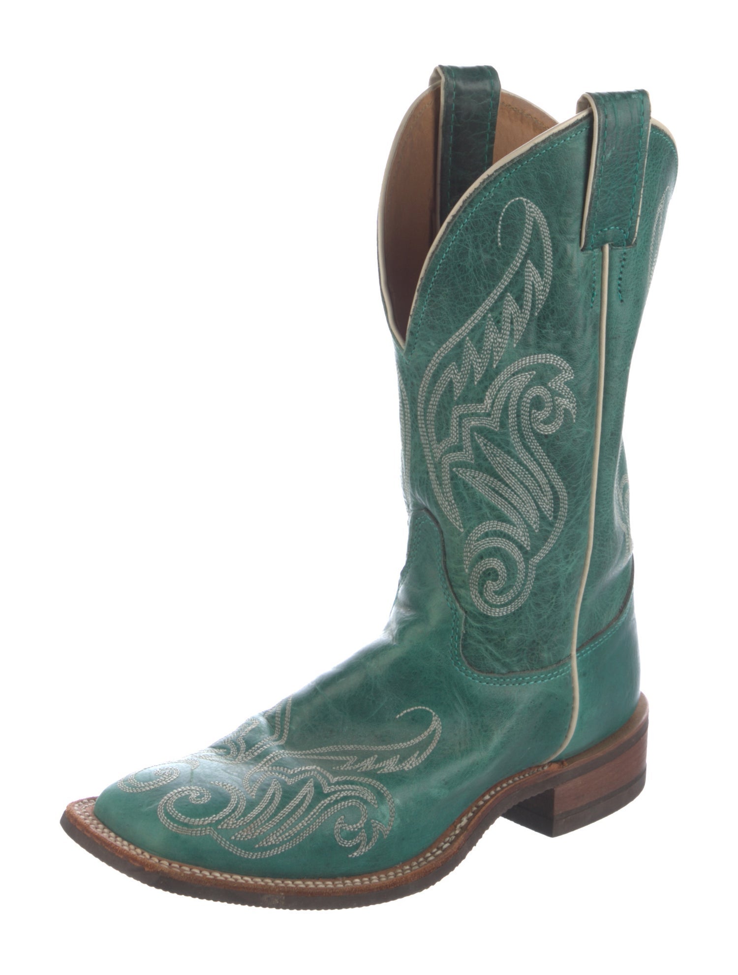 Lucchese Leather Embroidered Accent Western Boots