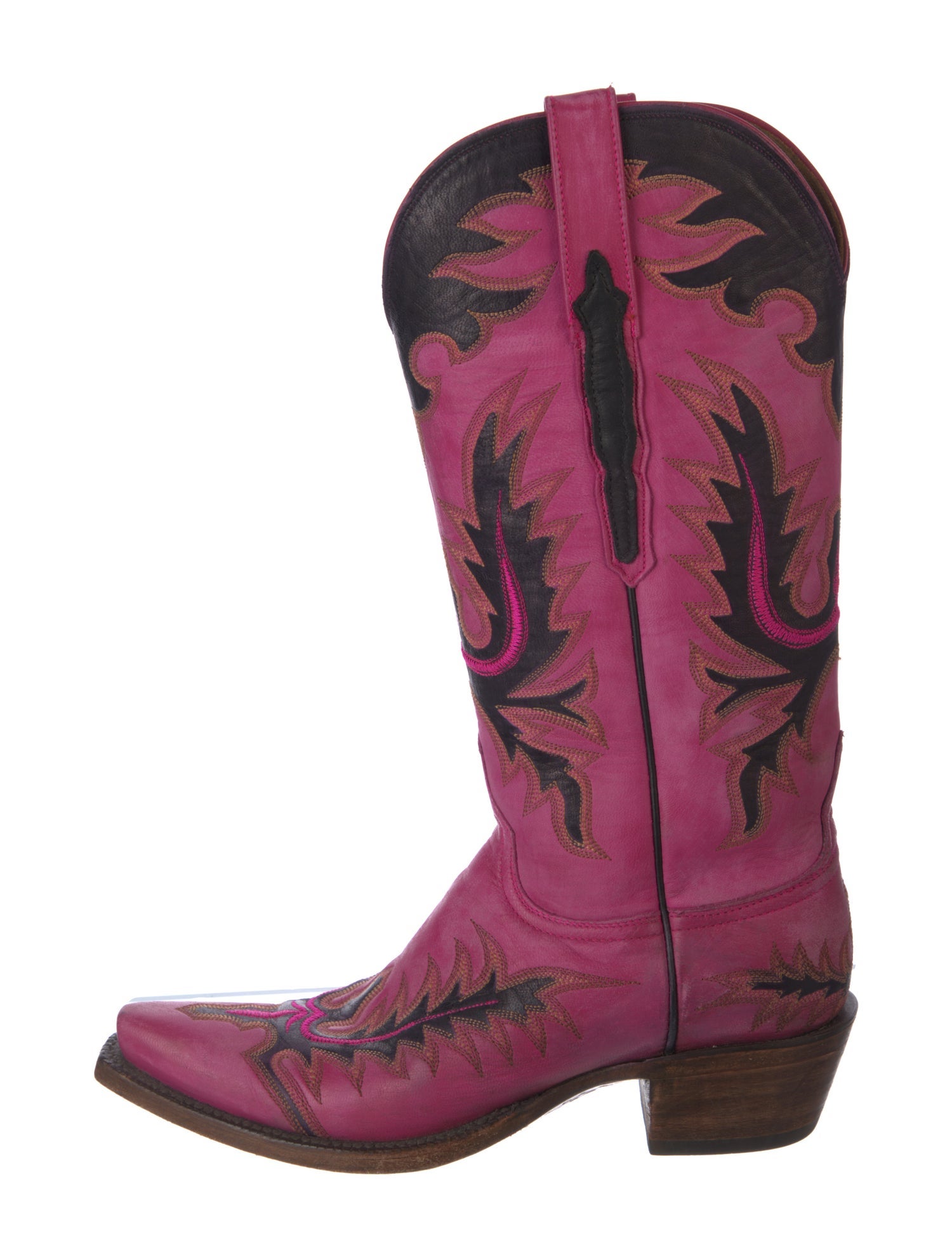 Lucchese Leather Colorblock Pattern Western Boots