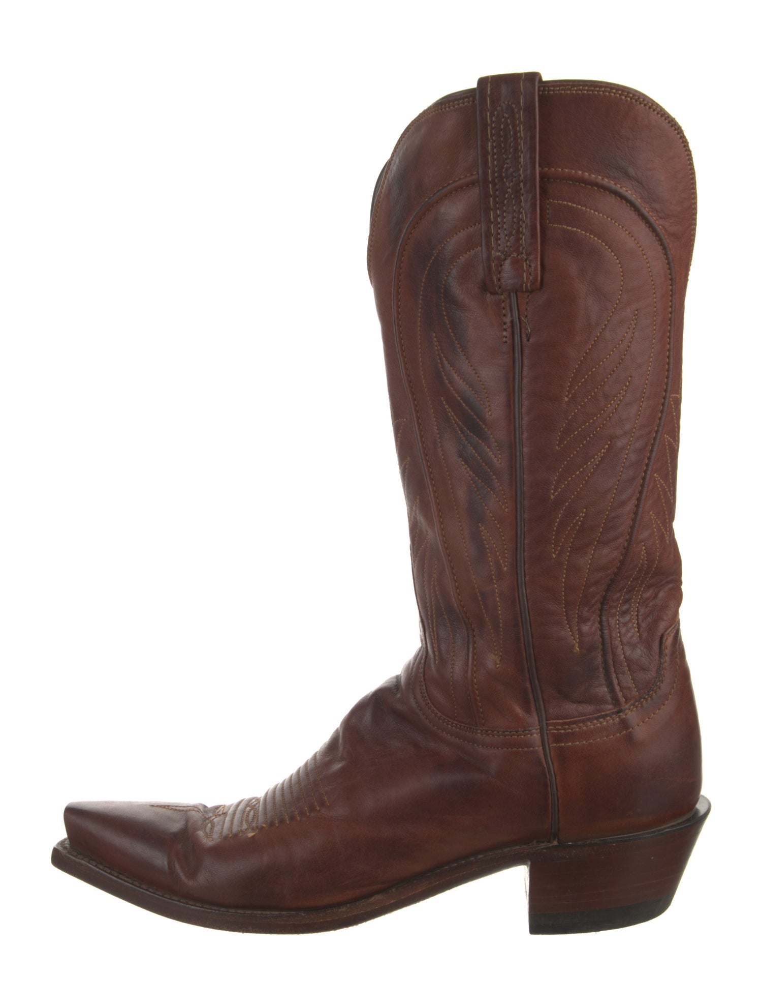 Lucchese Leather Embroidered Accent Western Boots