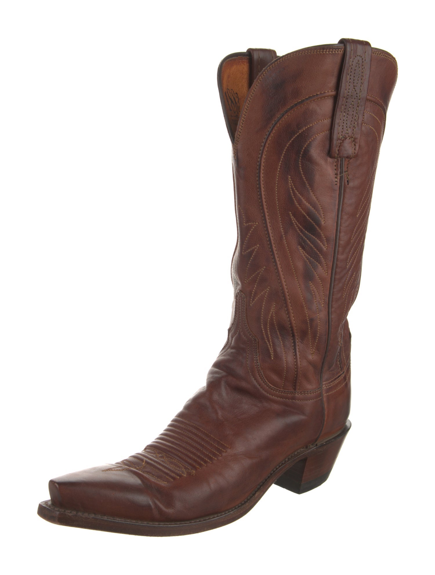 Lucchese Leather Embroidered Accent Western Boots