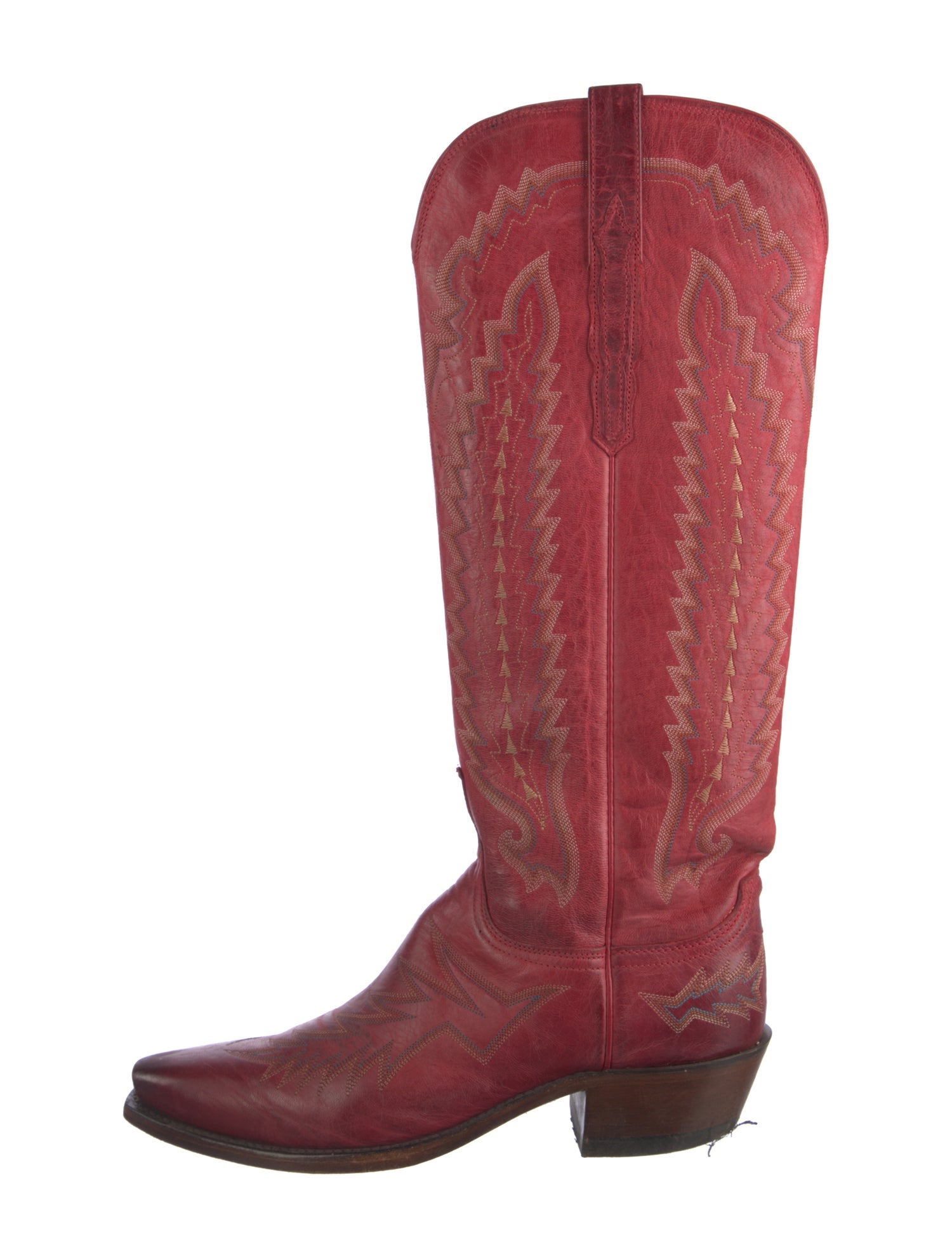 Lucchese Leather Embroidered Accent Western Boots