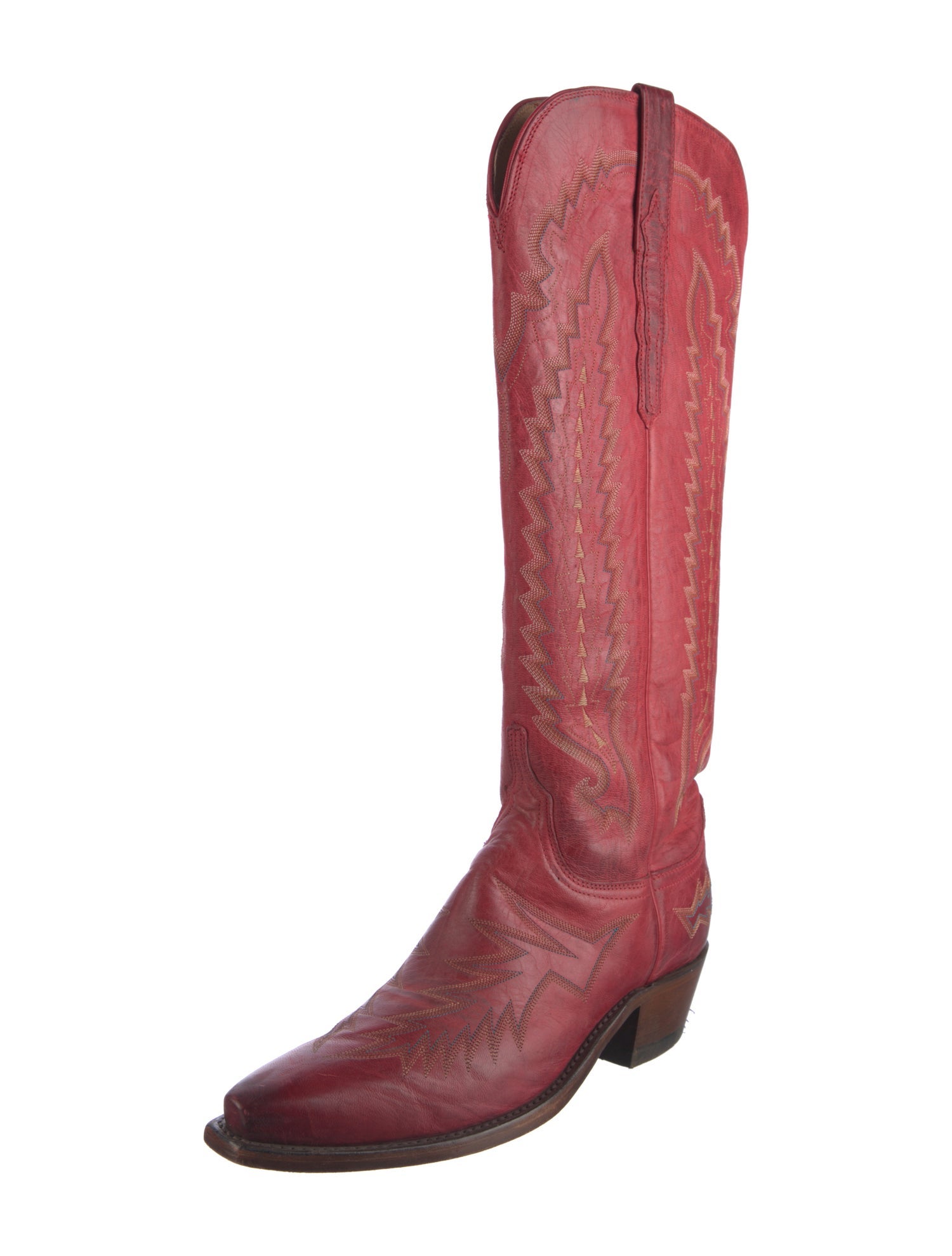 Lucchese Leather Embroidered Accent Western Boots