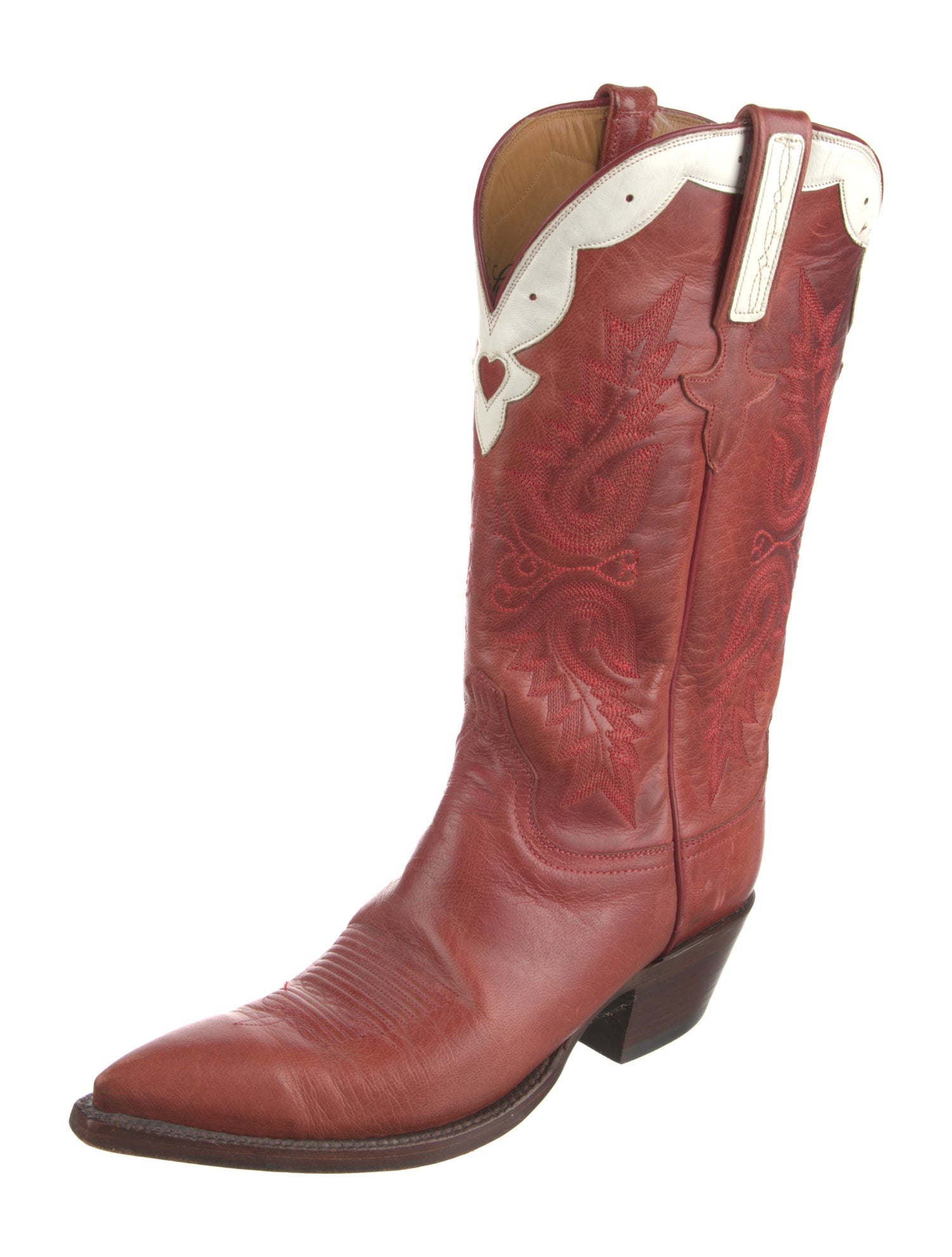 Lucchese Leather Colorblock Pattern Western Boots