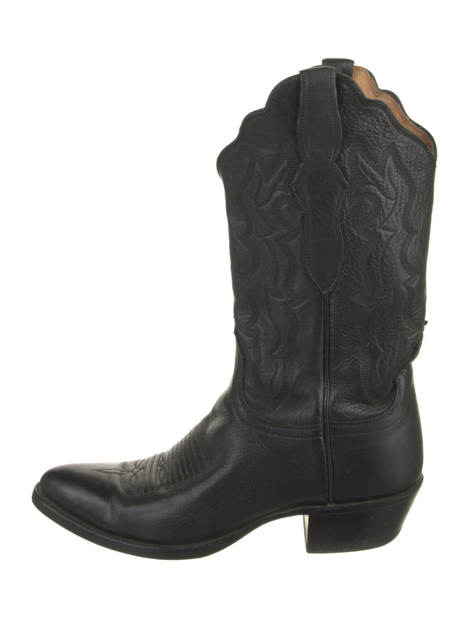 Lucchese Leather Embroidered Accent Western Boots