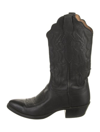 Lucchese Leather Embroidered Accent Western Boots