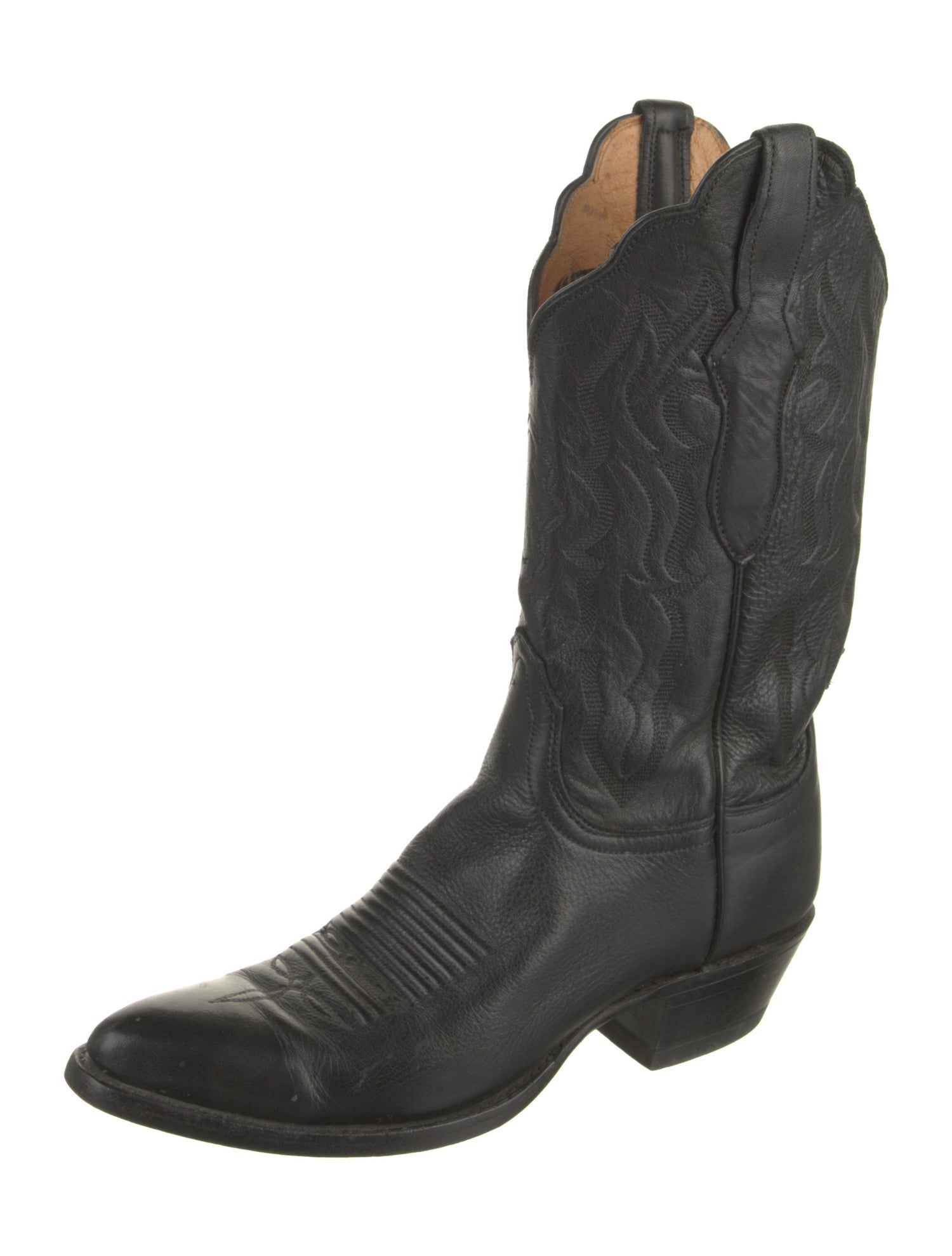 Lucchese Leather Embroidered Accent Western Boots