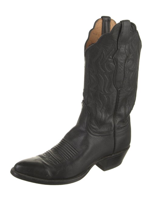 Lucchese Leather Embroidered Accent Western Boots