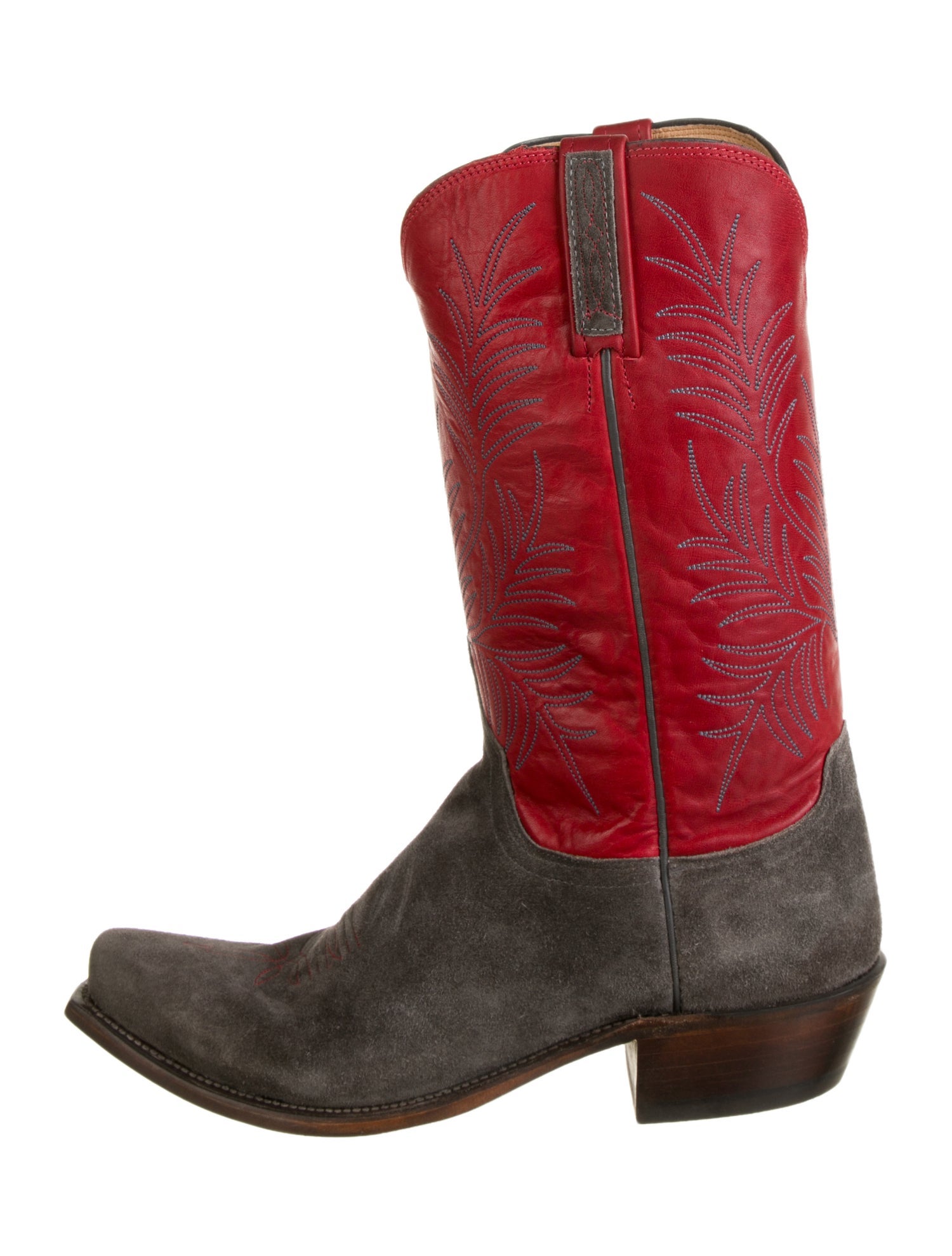 Lucchese Leather Colorblock Pattern Western Boots