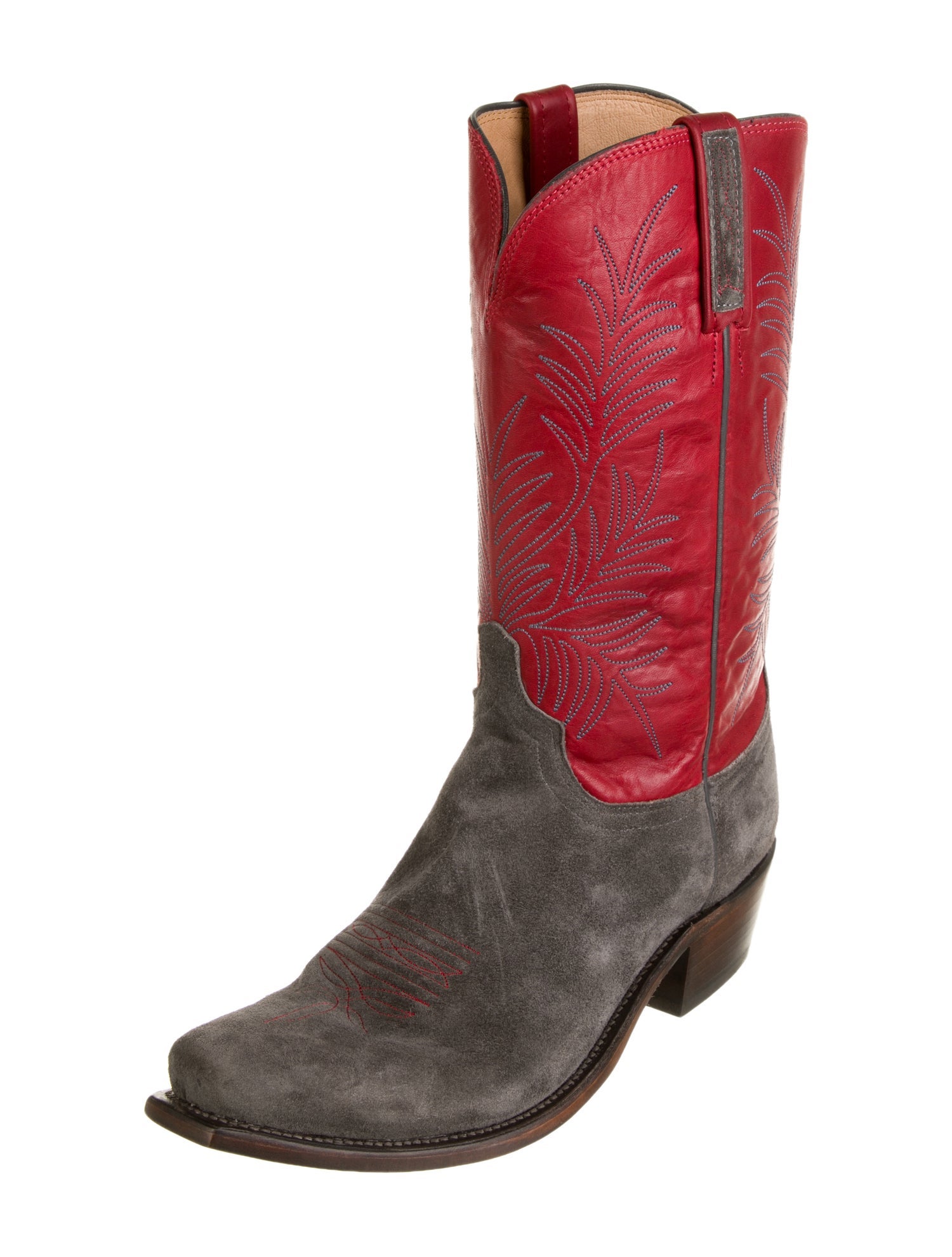 Lucchese Leather Colorblock Pattern Western Boots